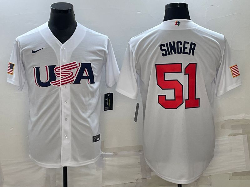 Men 2023 World Cub USA #51 Singer White Nike MLB Jersey8